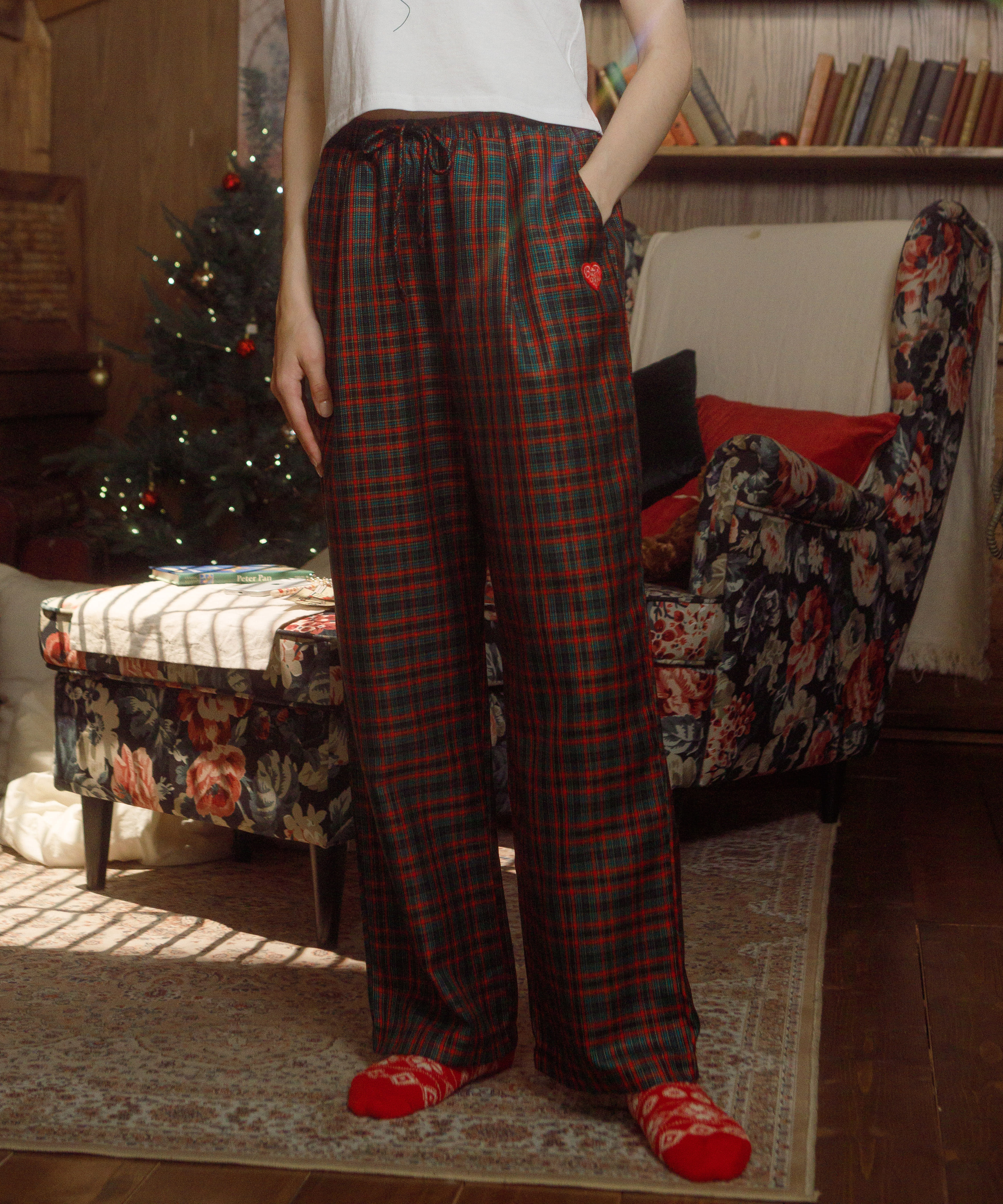 Noel Check Pajama Pants-Red