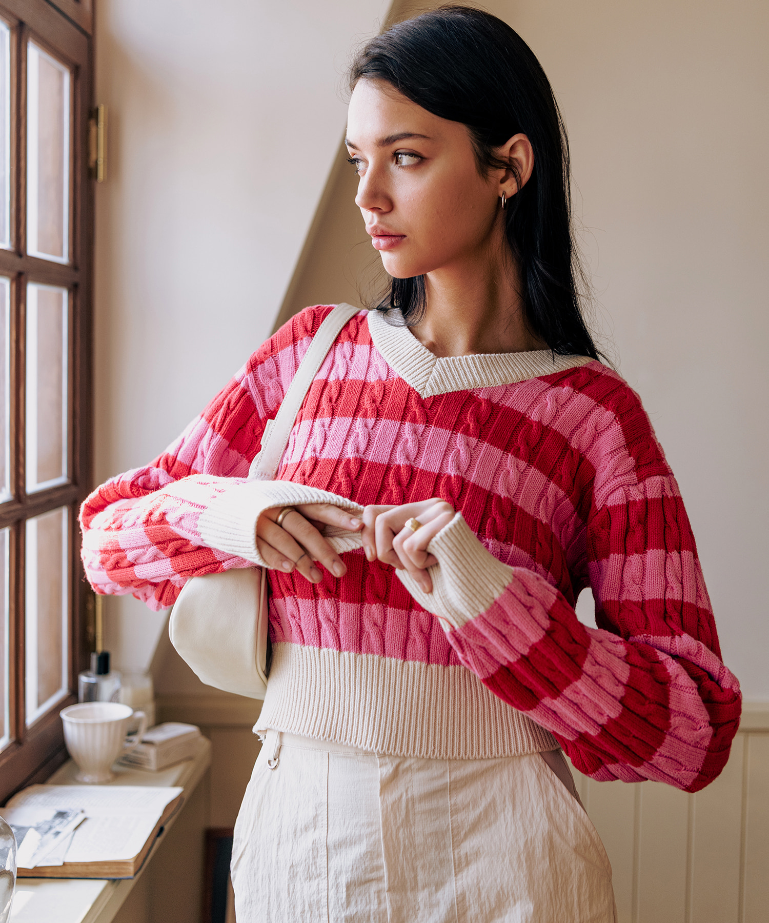 Taffy Cable Sweater-Red