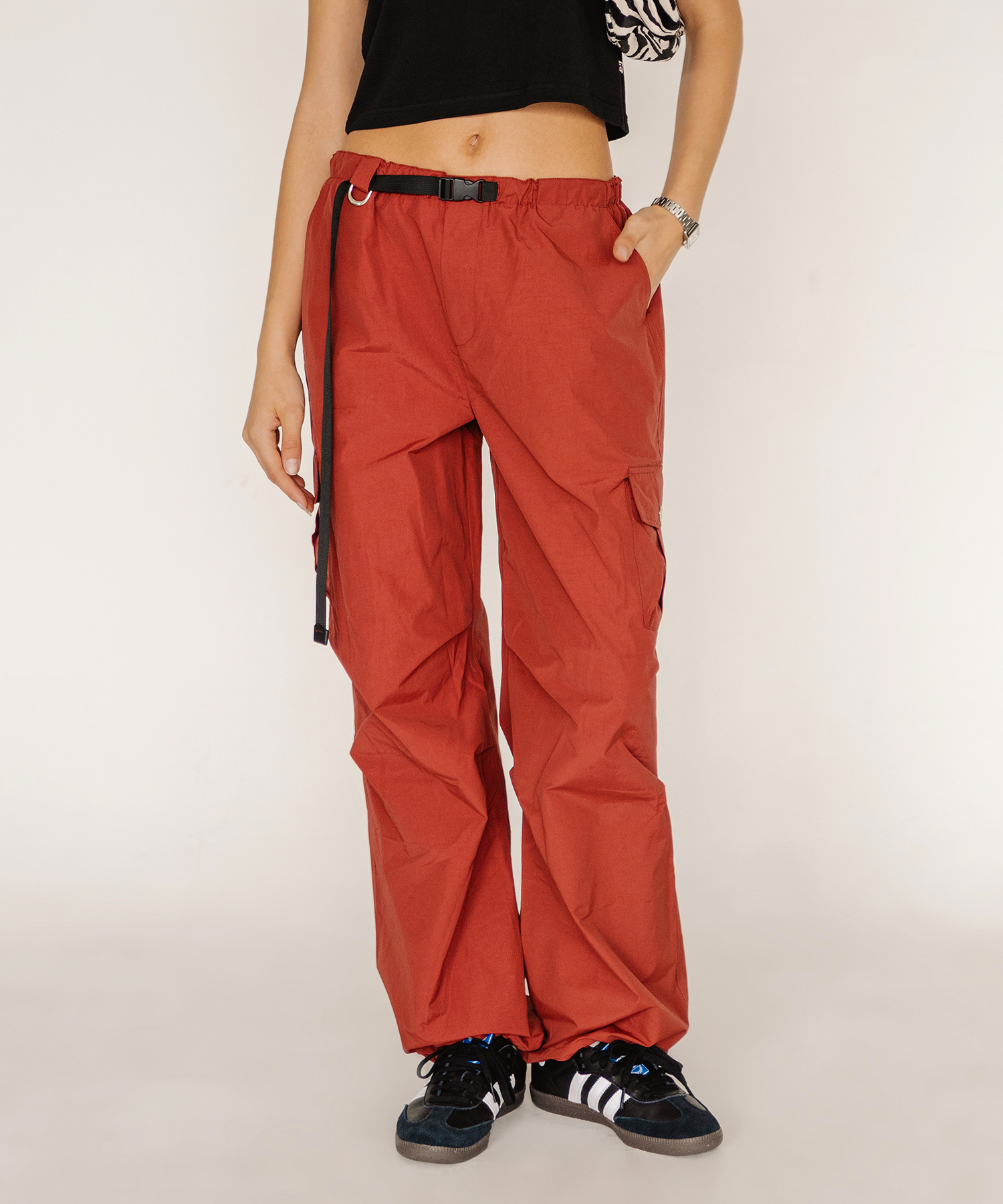 Slay Nylon Pants-Brick Red