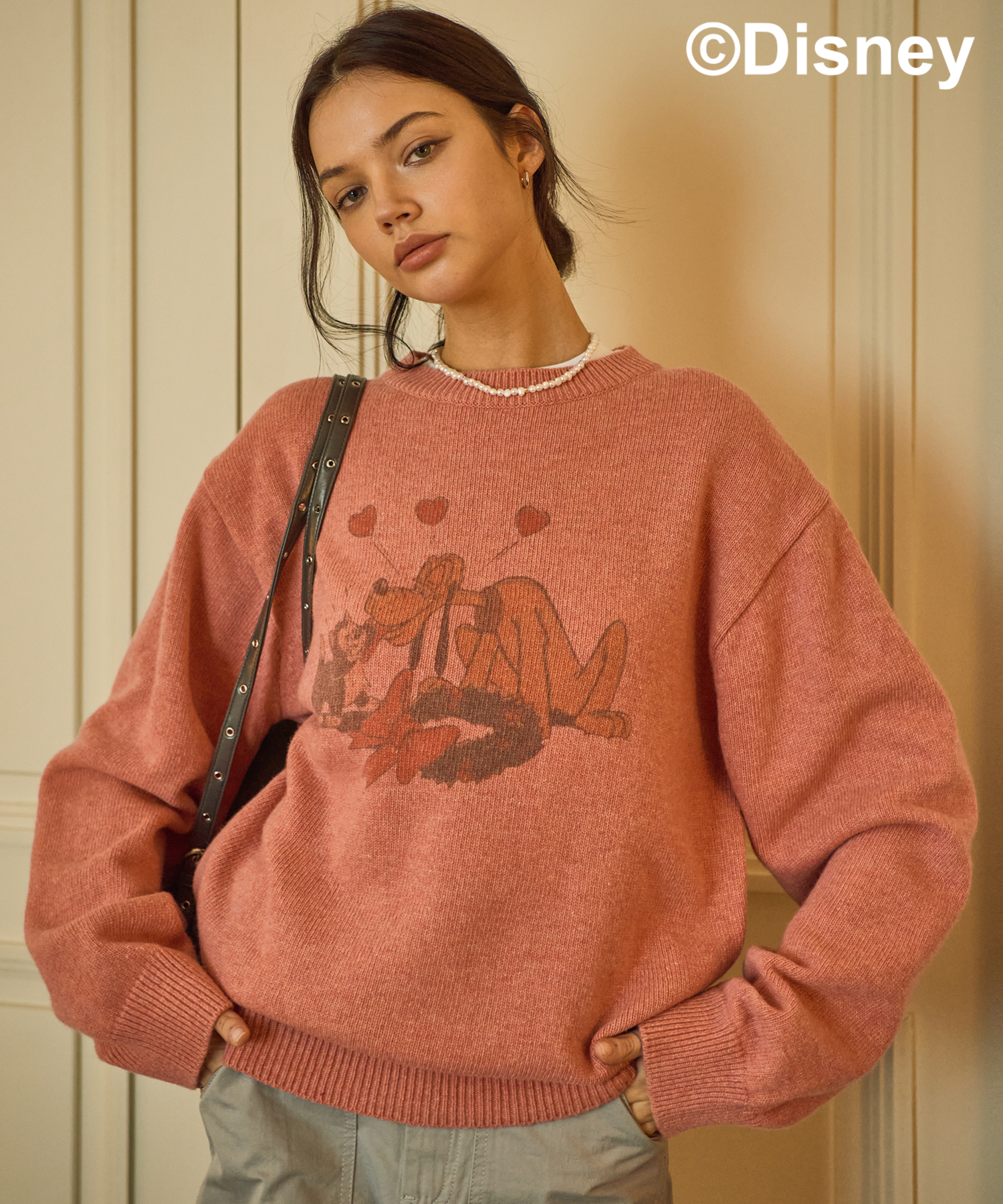 Mickey Mouse_Friends Sweater(Overfit)-Coral