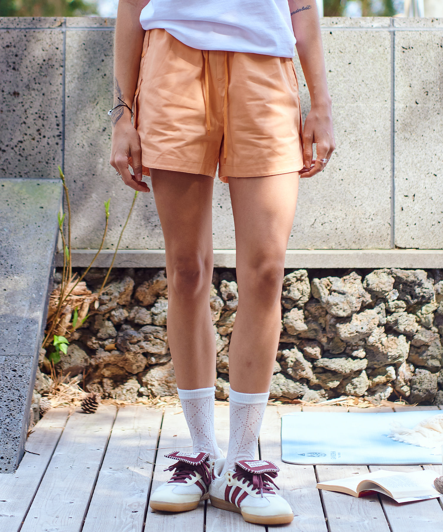 Luna Button Shorts-Orange